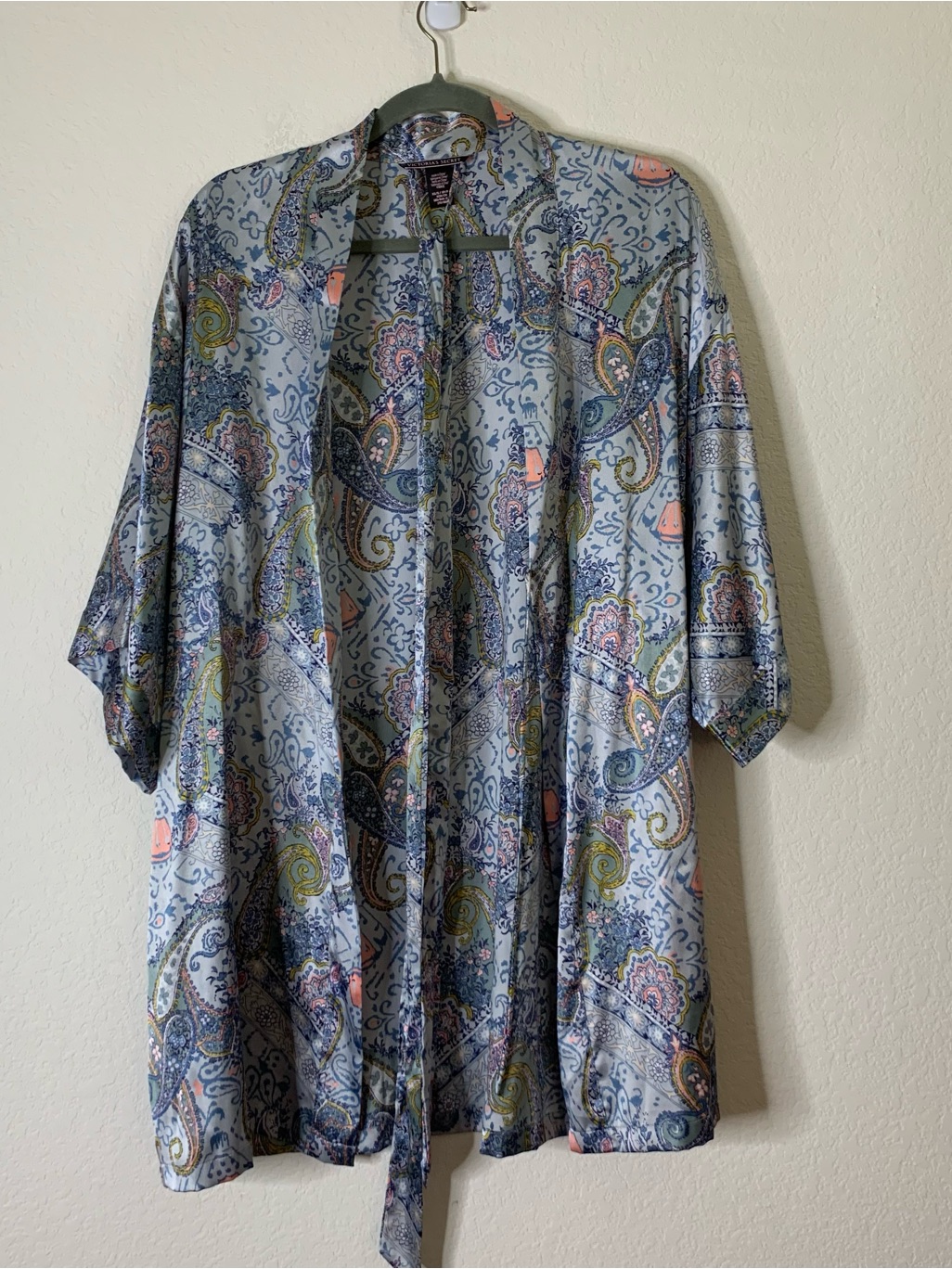 Victoria’s Secret Womens Blue Flower Paisley Silky Belted Robe Xs/S